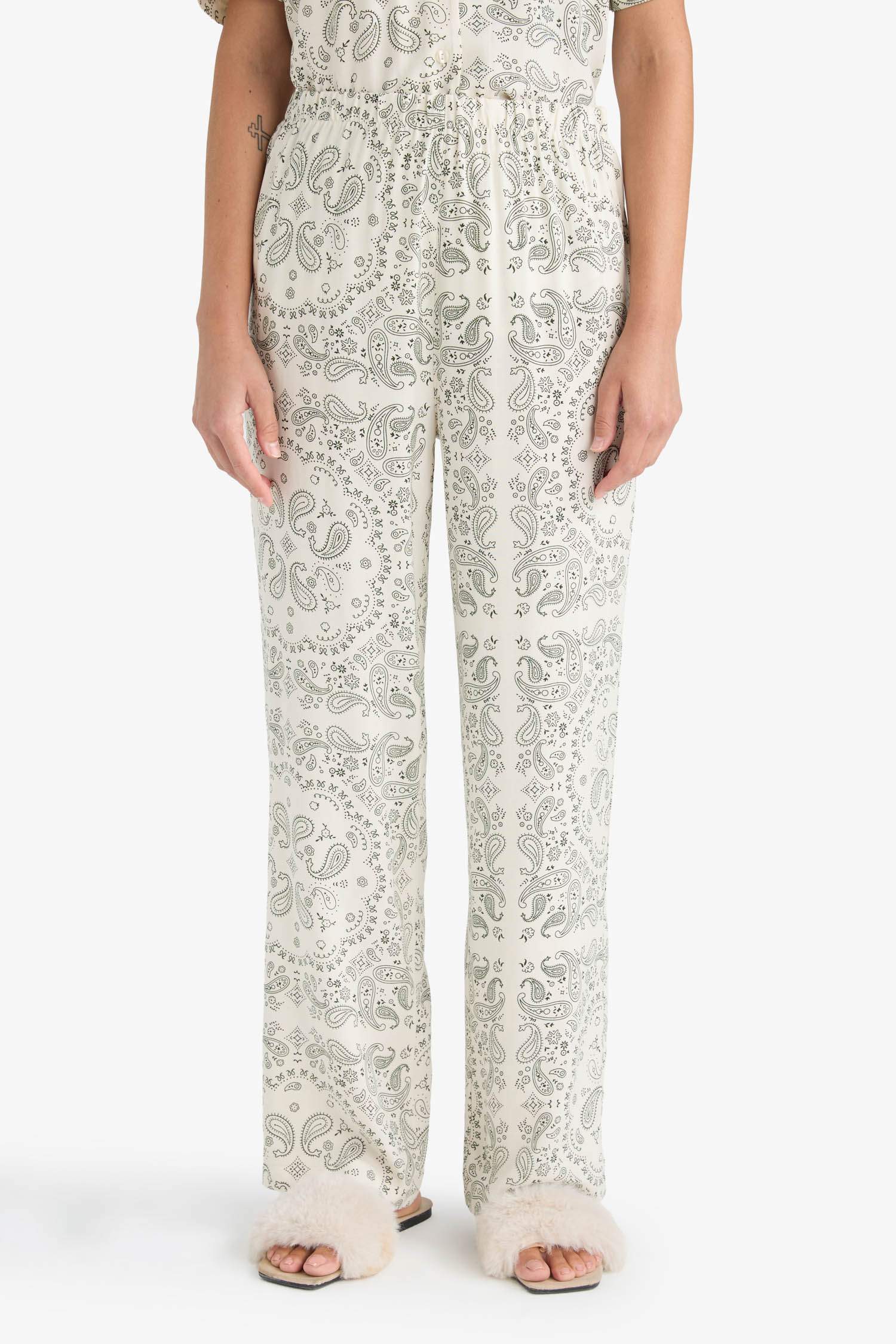 Pajama Set Regular Fit Viscose Patterned Short Sleeve Top Long Bottom