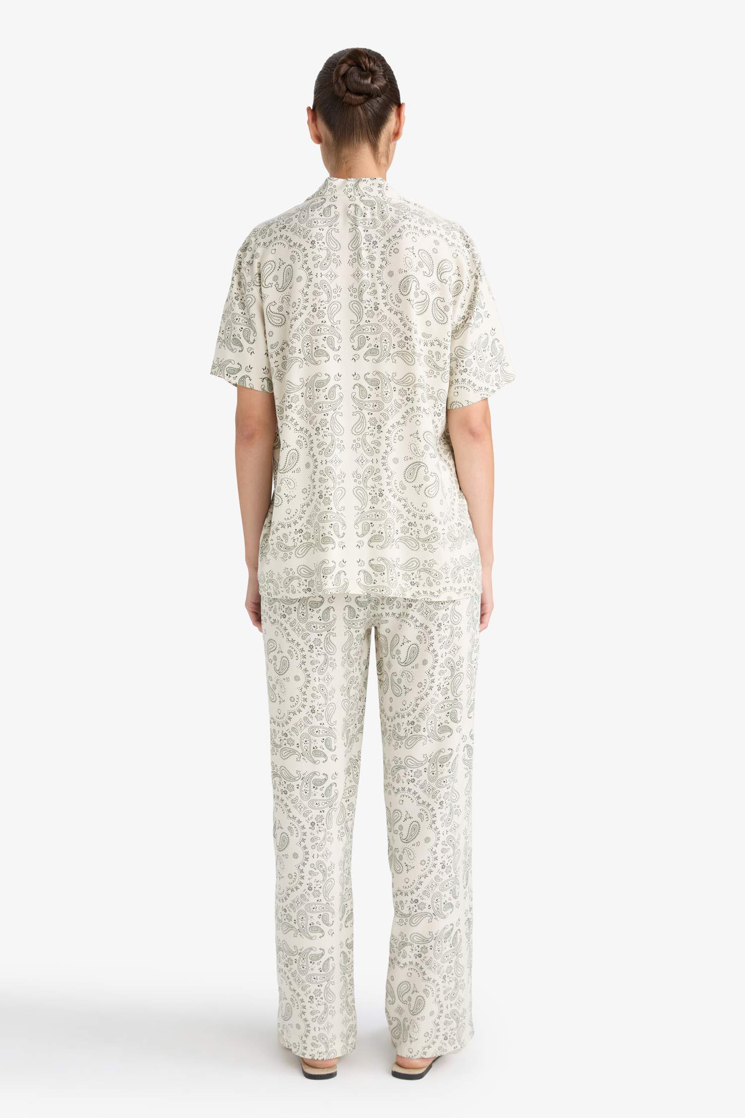 Pajama Set Regular Fit Viscose Patterned Short Sleeve Top Long Bottom