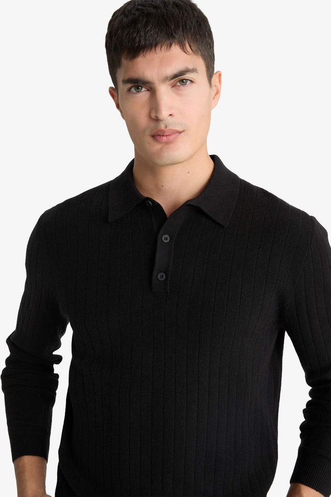 Standard Fit Polo Collar Knit Sweater Hover Image