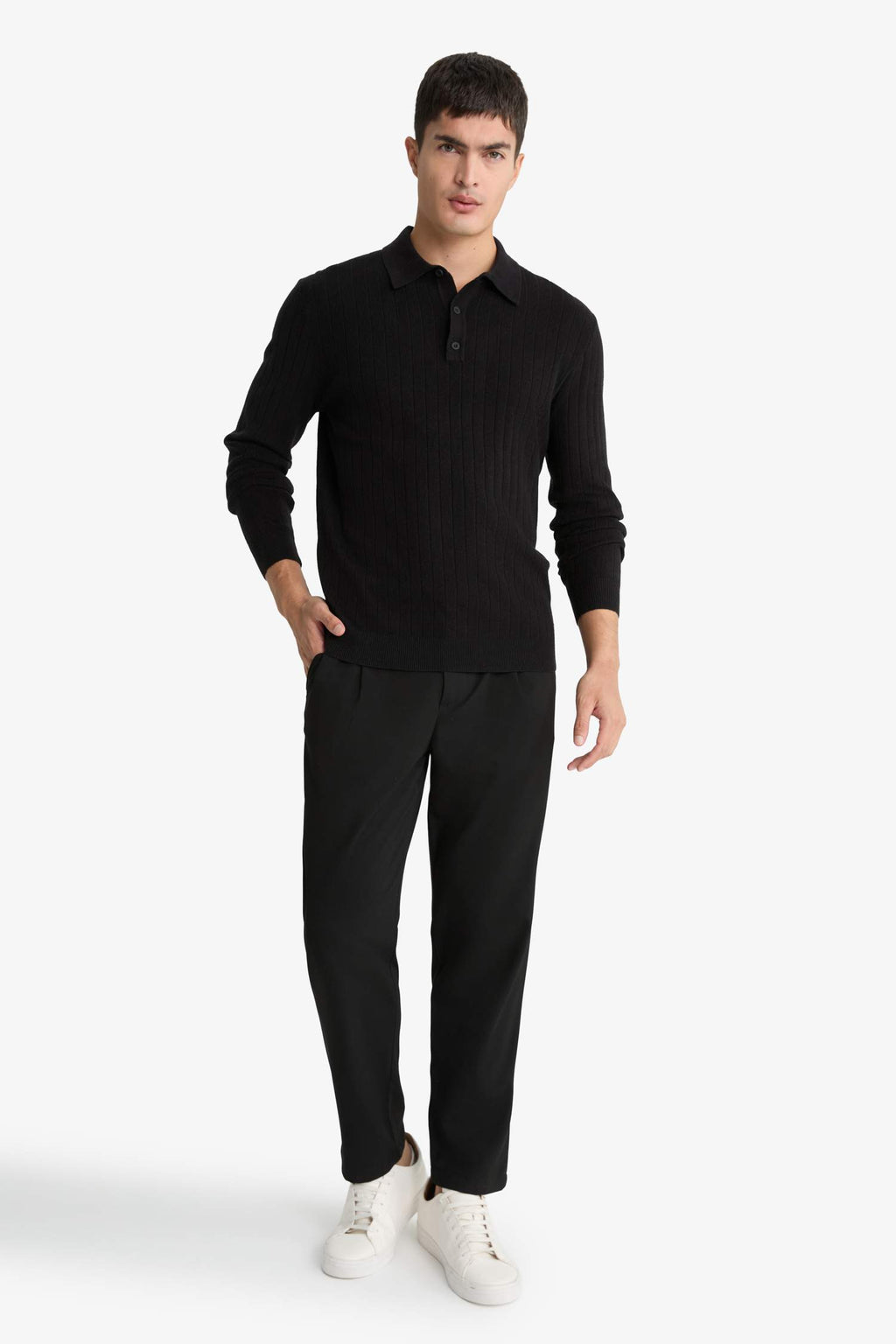 Standard Fit Polo Collar Knit Sweater