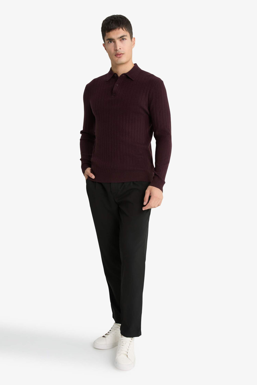 Standard Fit Polo Collar Knit Sweater