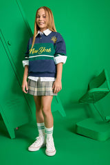 Girl's Relax Fit Polo Neck Printed School Sweatshirt