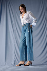 Barrel Fit High Waist Ankle Length Jean Washed Trousers