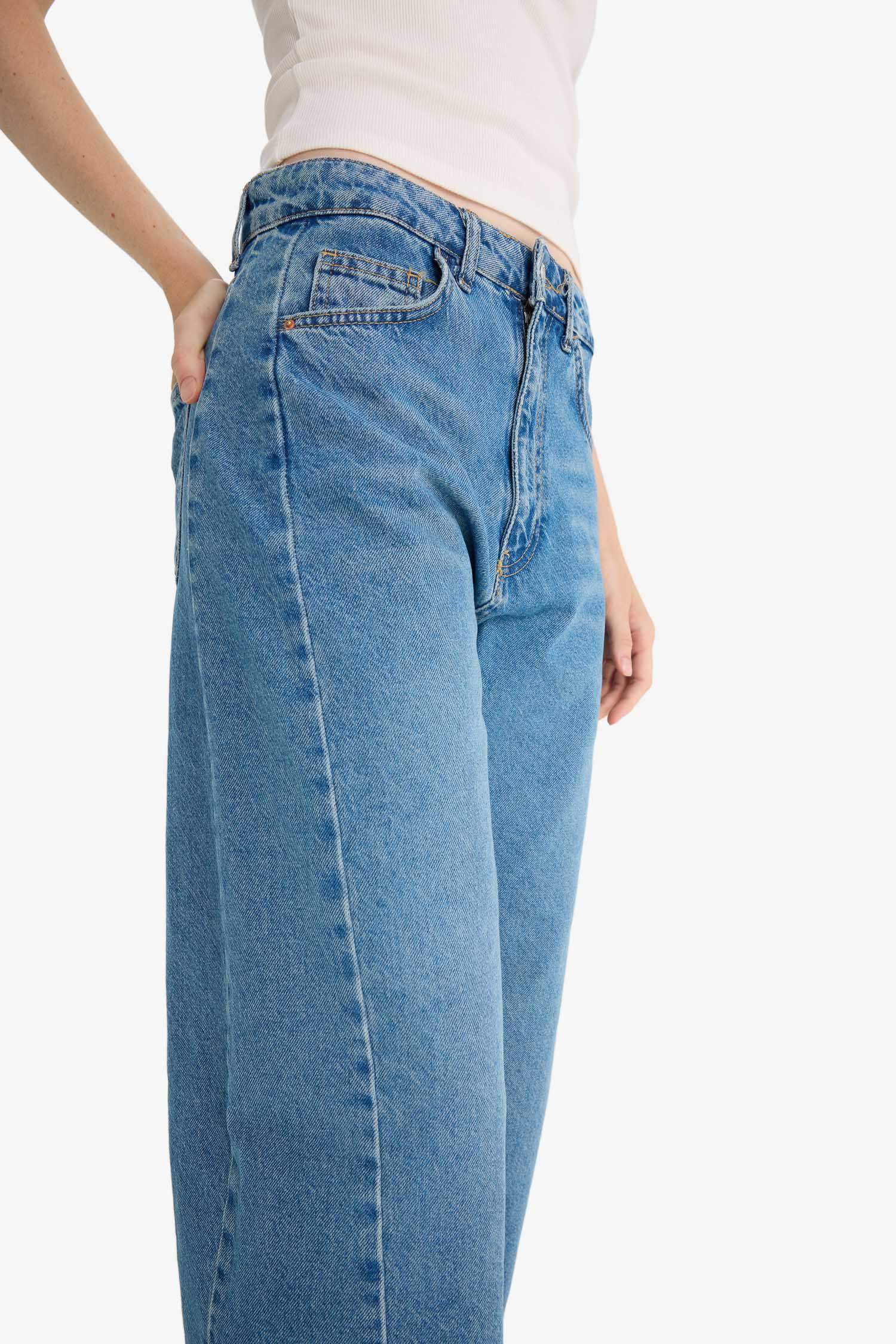 Barrel Fit High Waist Ankle Length Jean Washed Trousers