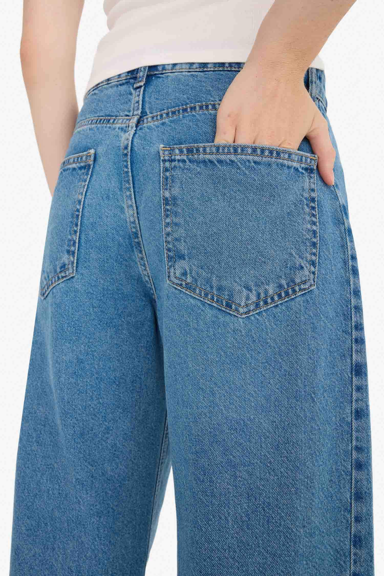 Barrel Fit High Waist Ankle Length Jean Washed Trousers