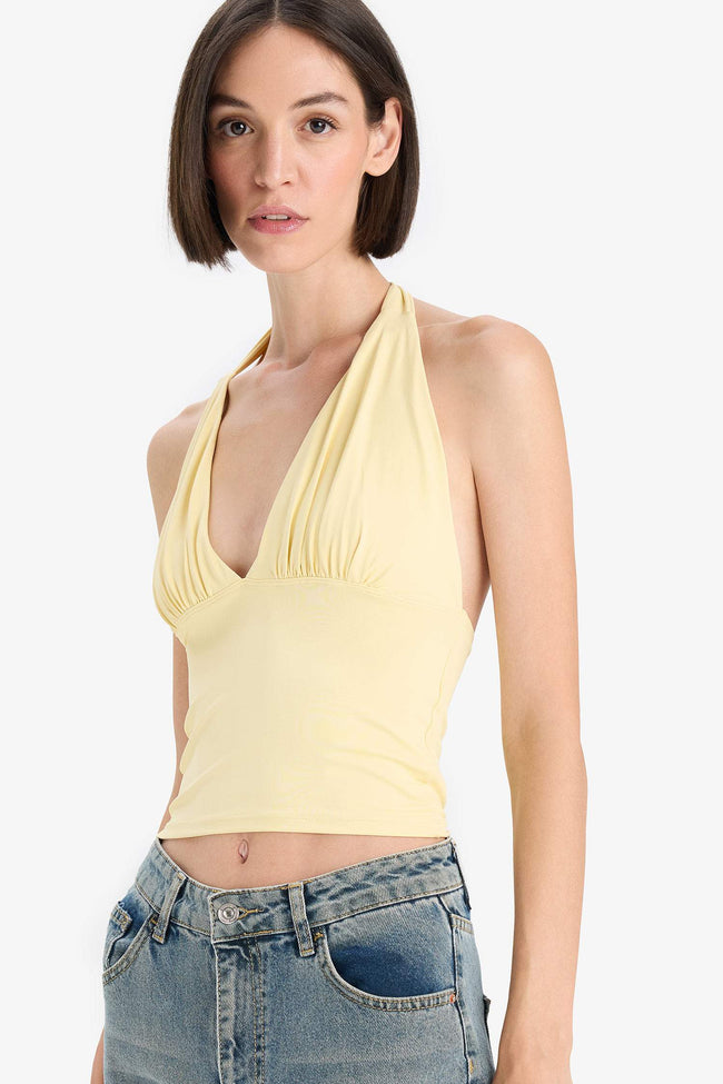 Slim Fit Narrow Cut Halter Neck Tank Top Hover Image