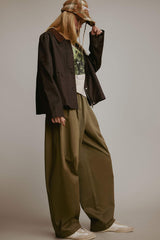 Baggy Fit Normal Waist Gabardine Trousers