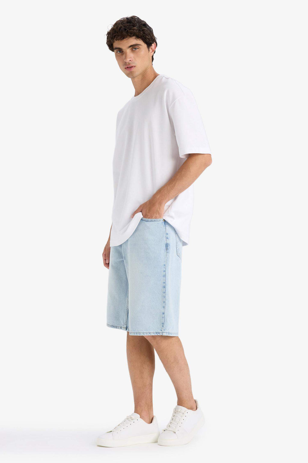 100% Cotton Baggy Fit Jean Bermuda Shorts