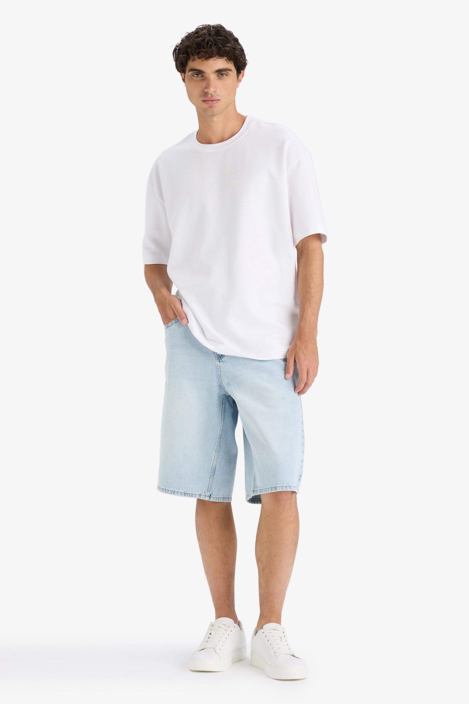 100% Cotton Baggy Fit Jean Bermuda Shorts