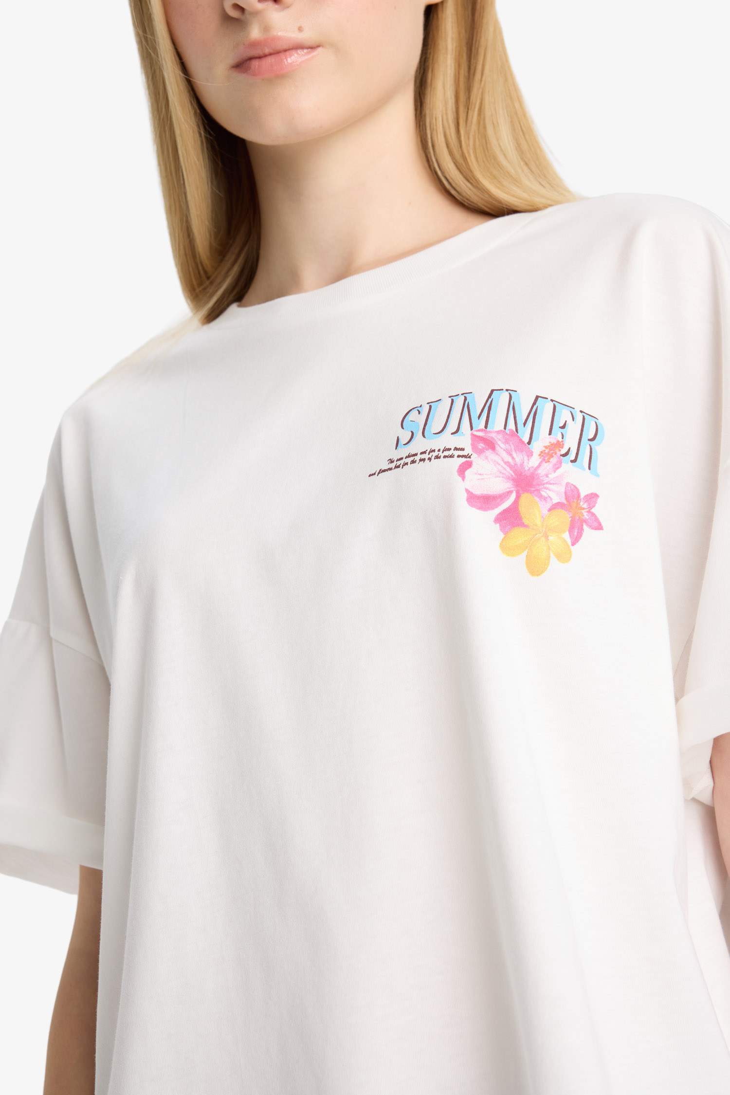 Cool Oversize Wide Pattern Crew Neck Back Printed Short Sleeve T-Shirt