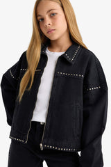 Girl's Cotton Zippered Jean Jacket