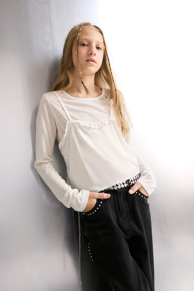 Girls Fitted Crew Neck Long Sleeve T-Shirt Hover Image