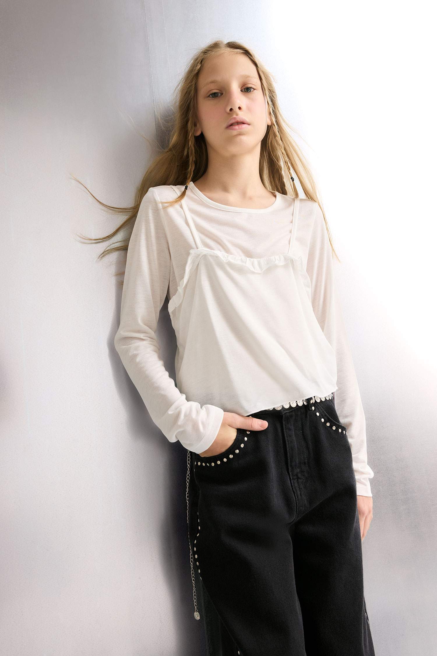 Girls Fitted Crew Neck Long Sleeve T-Shirt