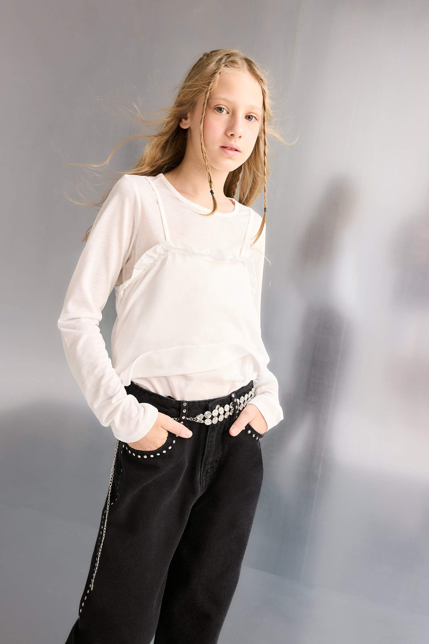 Girls Fitted Crew Neck Long Sleeve T-Shirt