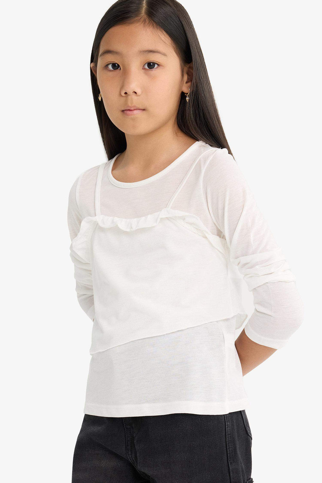 Girls Fitted Crew Neck Long Sleeve T-Shirt