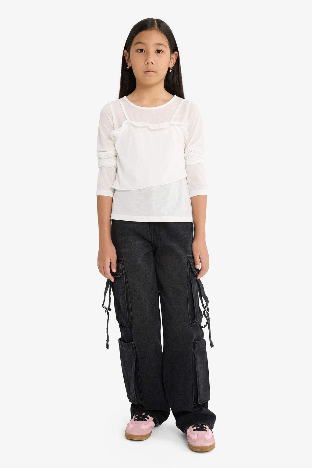 Girls Fitted Crew Neck Long Sleeve T-Shirt