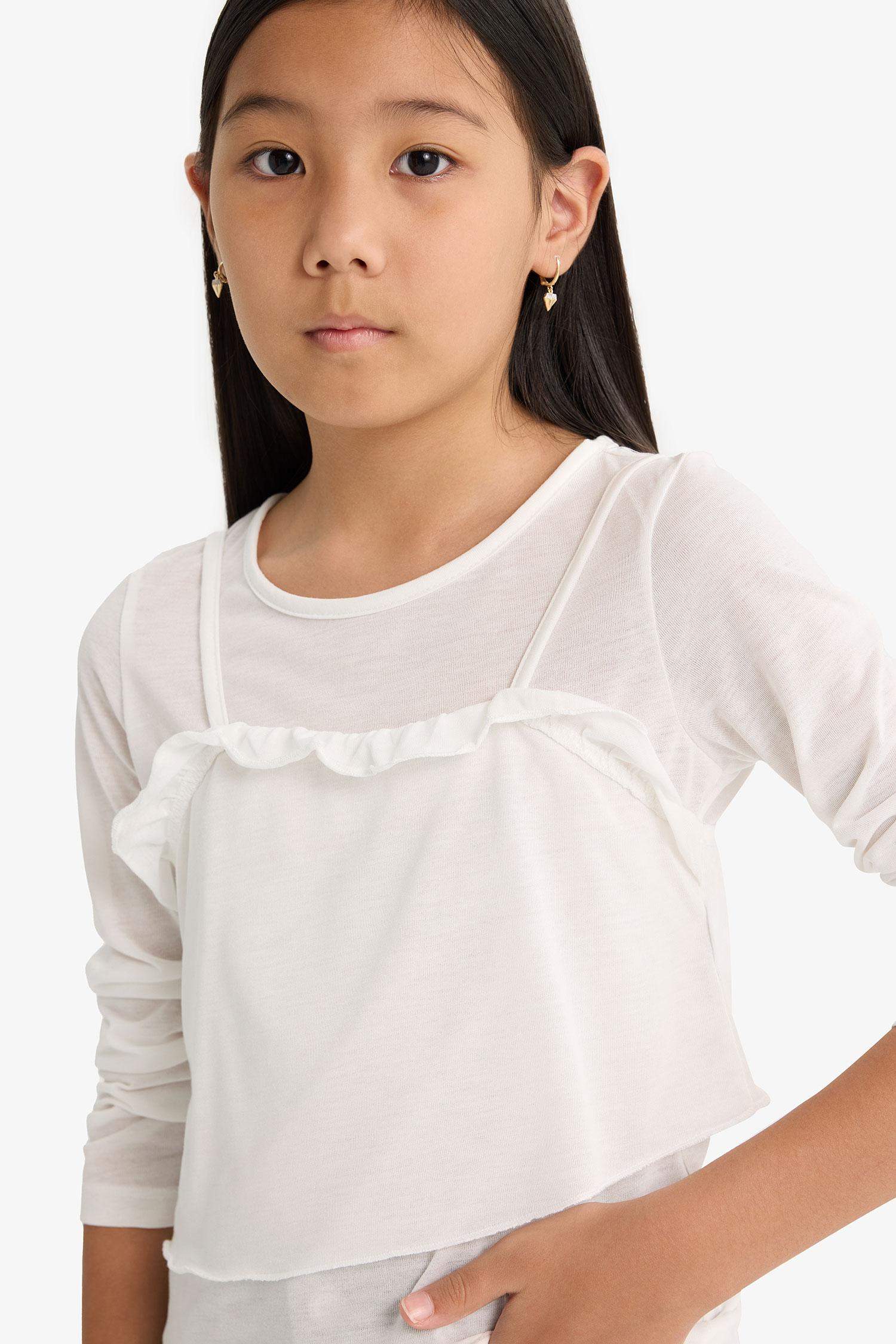 Girls Fitted Crew Neck Long Sleeve T-Shirt