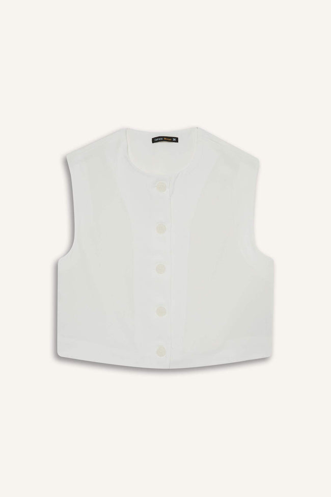 Cropped Fit Crew Neck Crepe Vest Main Image