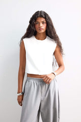 Cropped Fit Crew Neck Crepe Vest