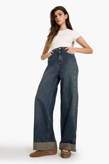 Barrel Fit High Waist Long Washed Jeans