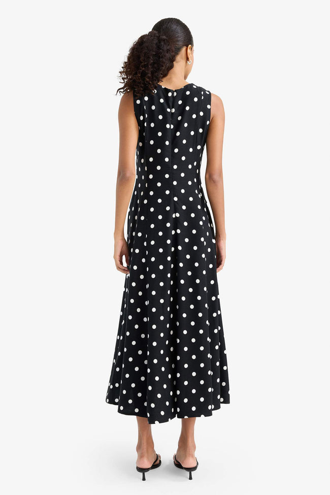 Crew Neck Polka Dot Poplin Sleeveless Midi Dress Main Image