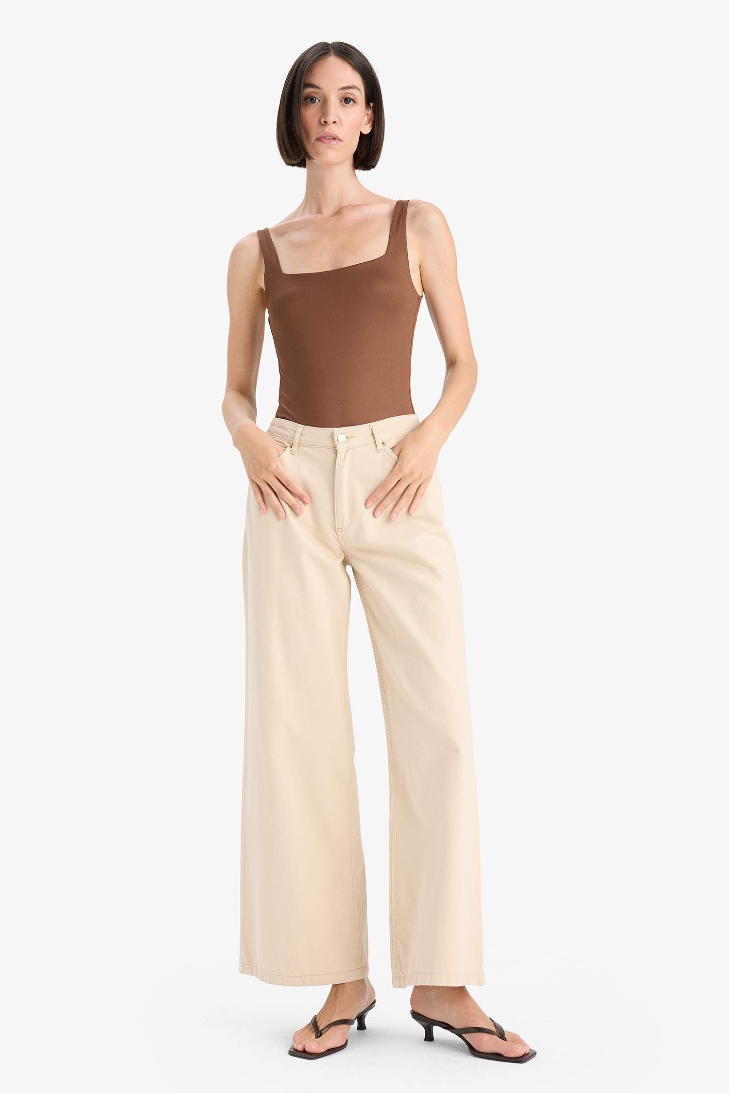 Square Neck Basic Plain Snap Bodysuit