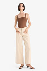 Square Neck Basic Plain Snap Bodysuit