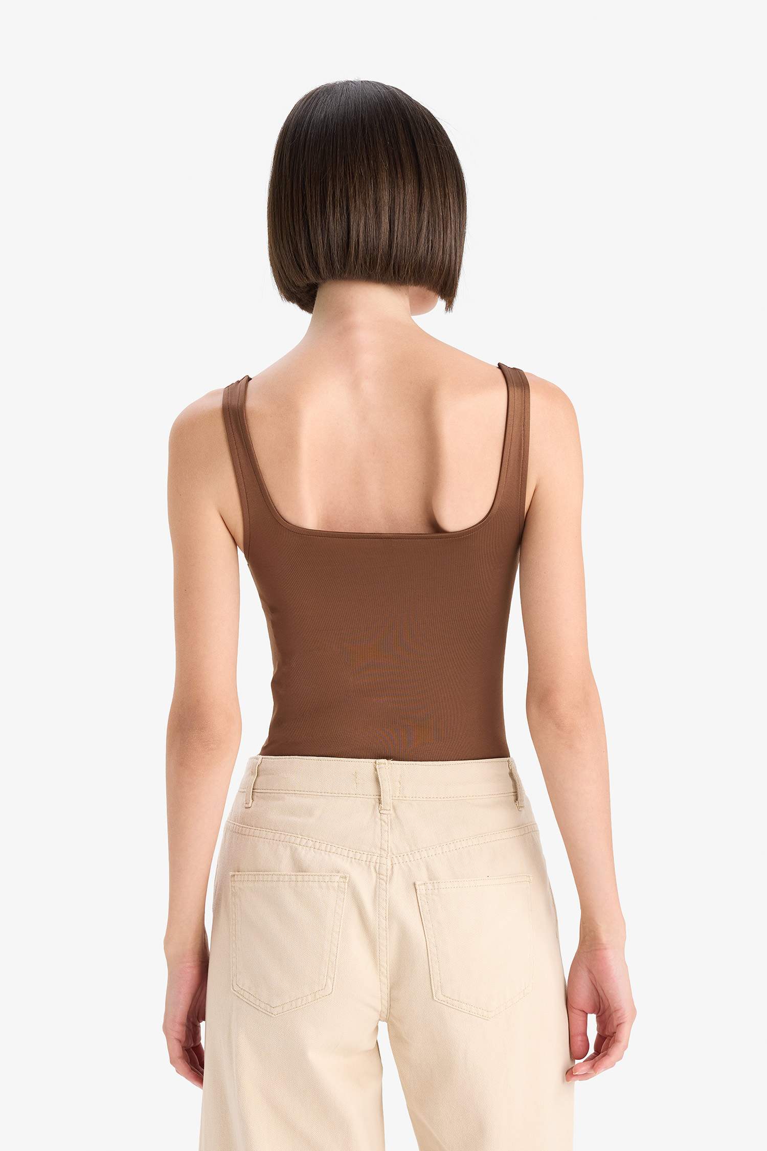 Square Neck Basic Plain Snap Bodysuit