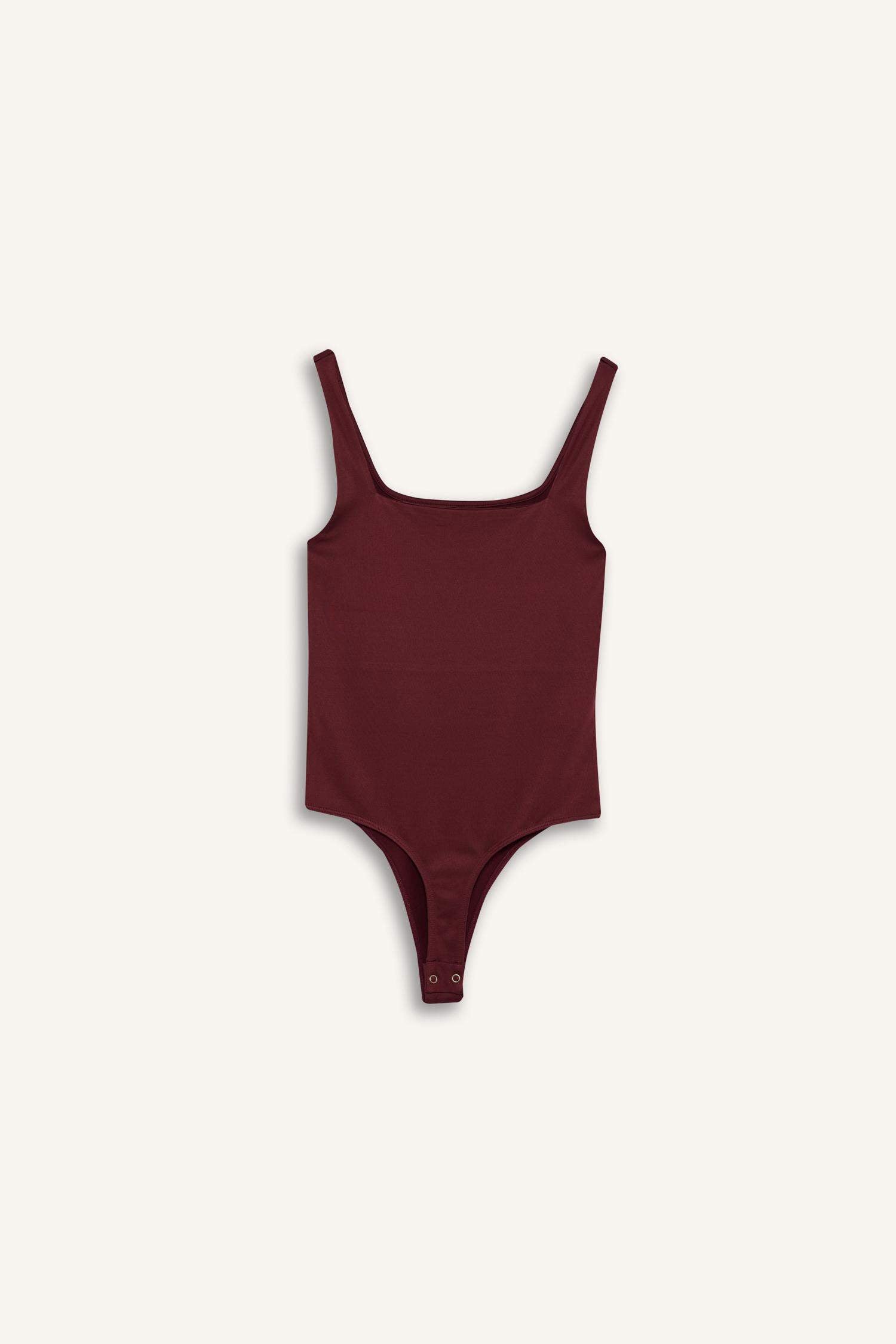 Square Neck Basic Plain Snap Bodysuit