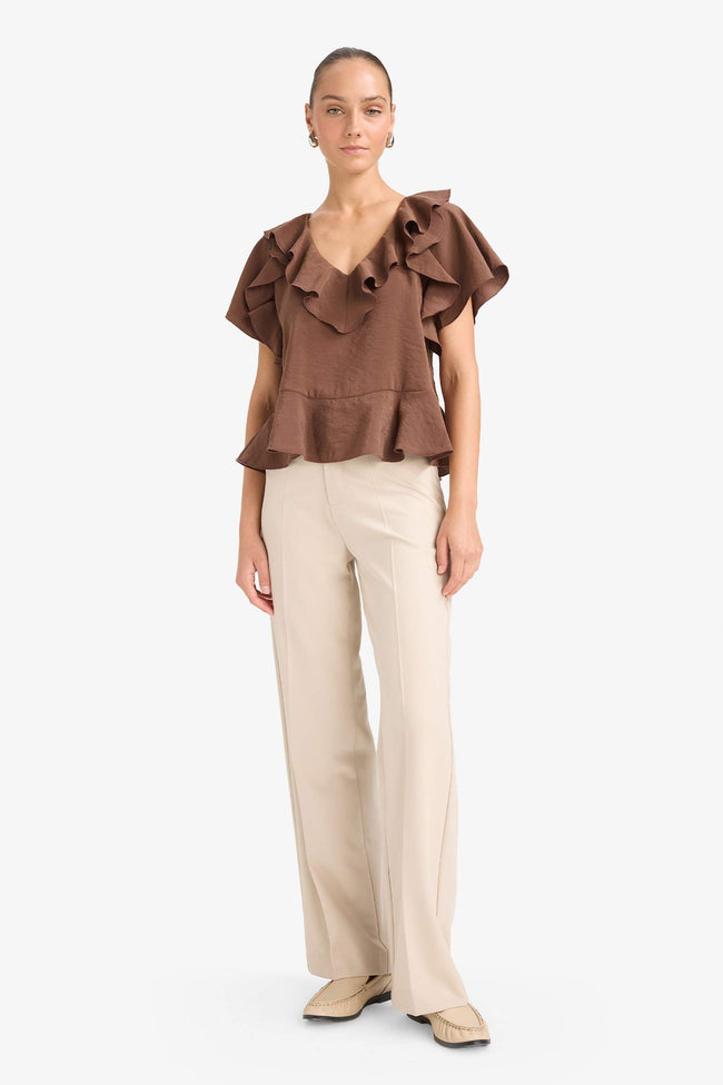 Regular Fit V-Neck Modal Short-Sleeve Blouse Main Image