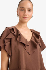 Regular Fit V-Neck Modal Short-Sleeve Blouse