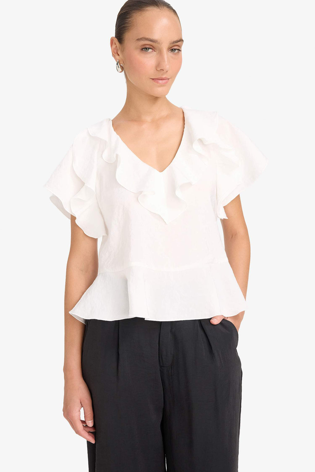 Regular Fit V-Neck Modal Short-Sleeve Blouse