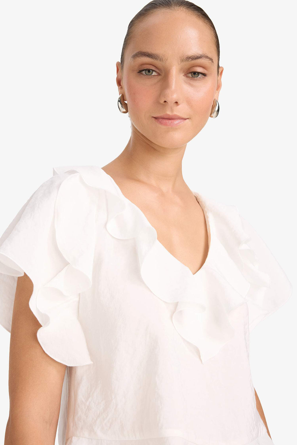 Regular Fit V-Neck Modal Short-Sleeve Blouse