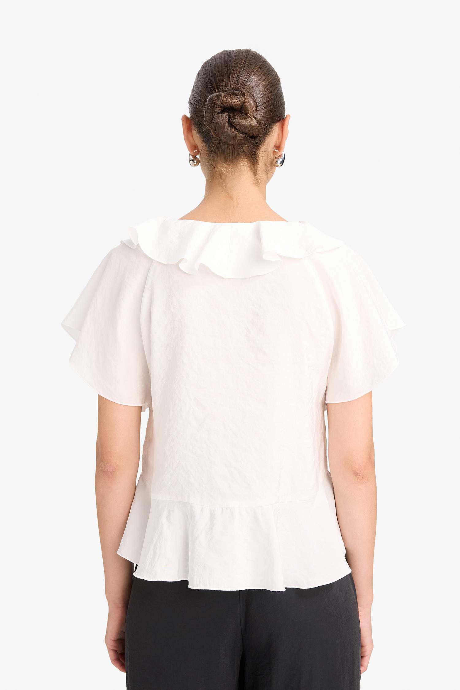 Regular Fit V-Neck Modal Short-Sleeve Blouse