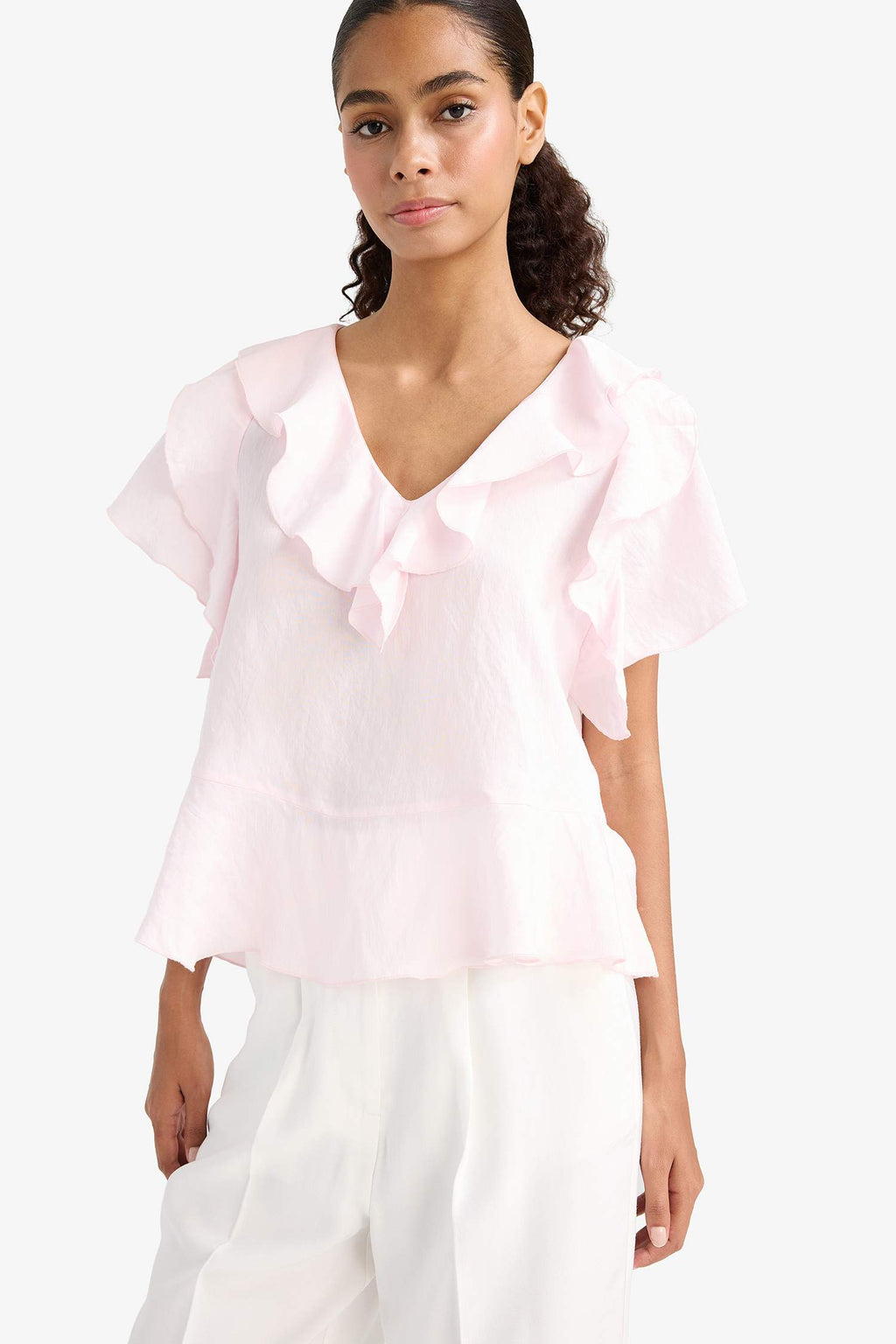 Regular Fit V-Neck Modal Short-Sleeve Blouse