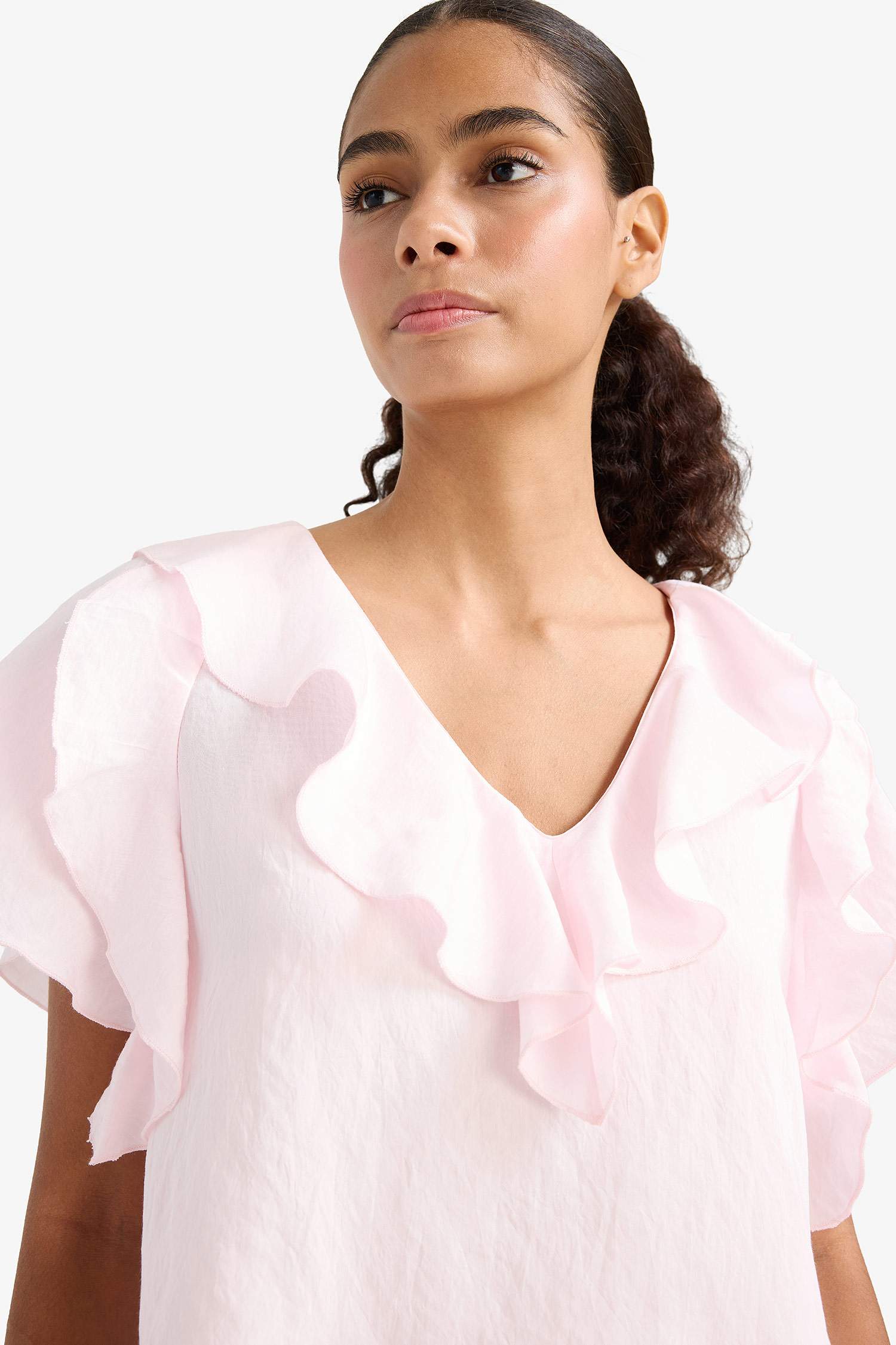 Regular Fit V-Neck Modal Short-Sleeve Blouse