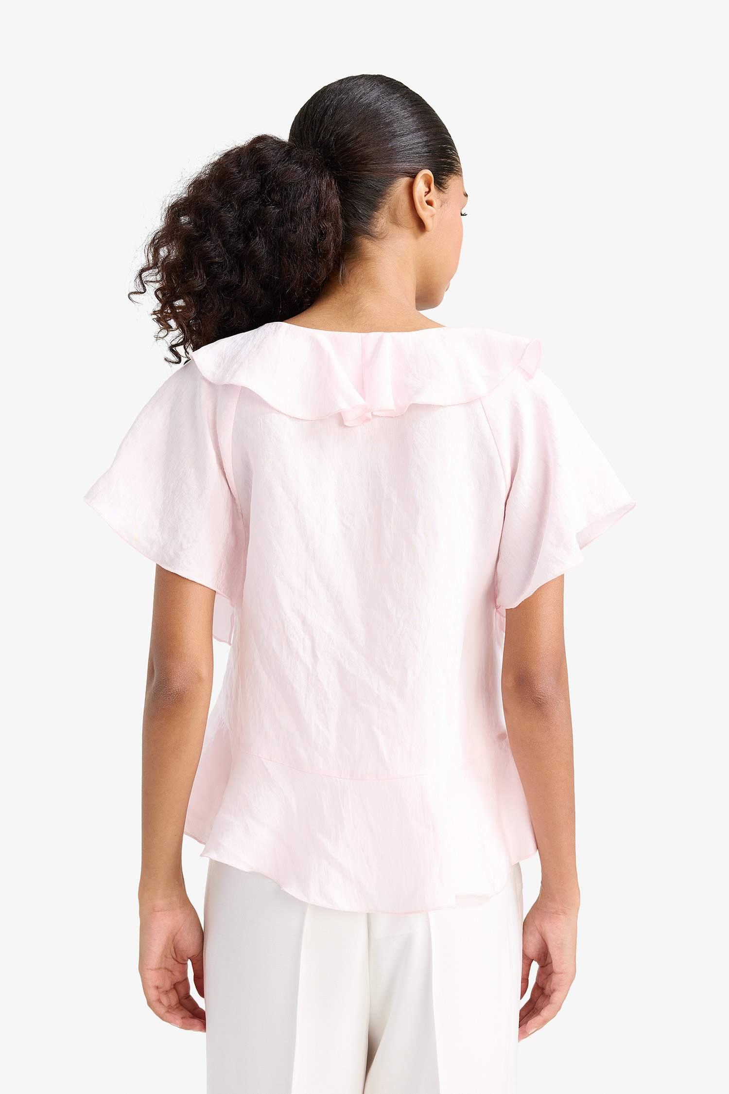 Regular Fit V-Neck Modal Short-Sleeve Blouse