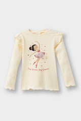 Baby Girl Crew Neck Ballerina Printed Ribbed Camisole Long Sleeve T-Shirt