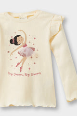 Baby Girl Crew Neck Ballerina Printed Ribbed Camisole Long Sleeve T-Shirt
