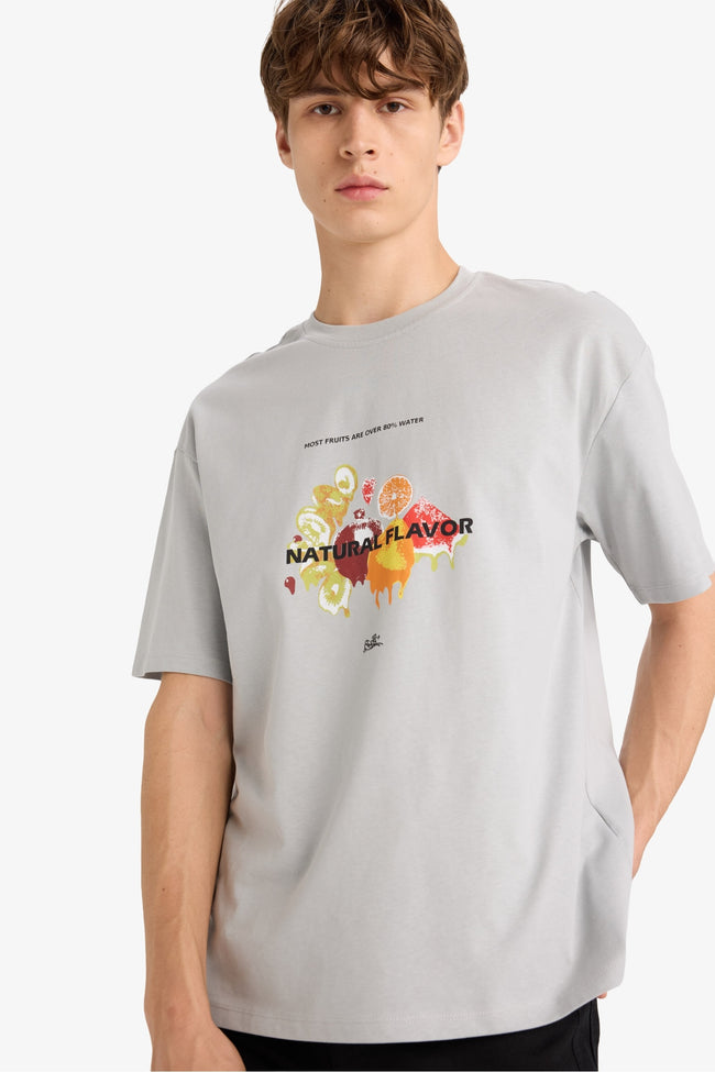 Boxy Fit Crew Neck Printed Short Sleeve T-Shirt Hover Image