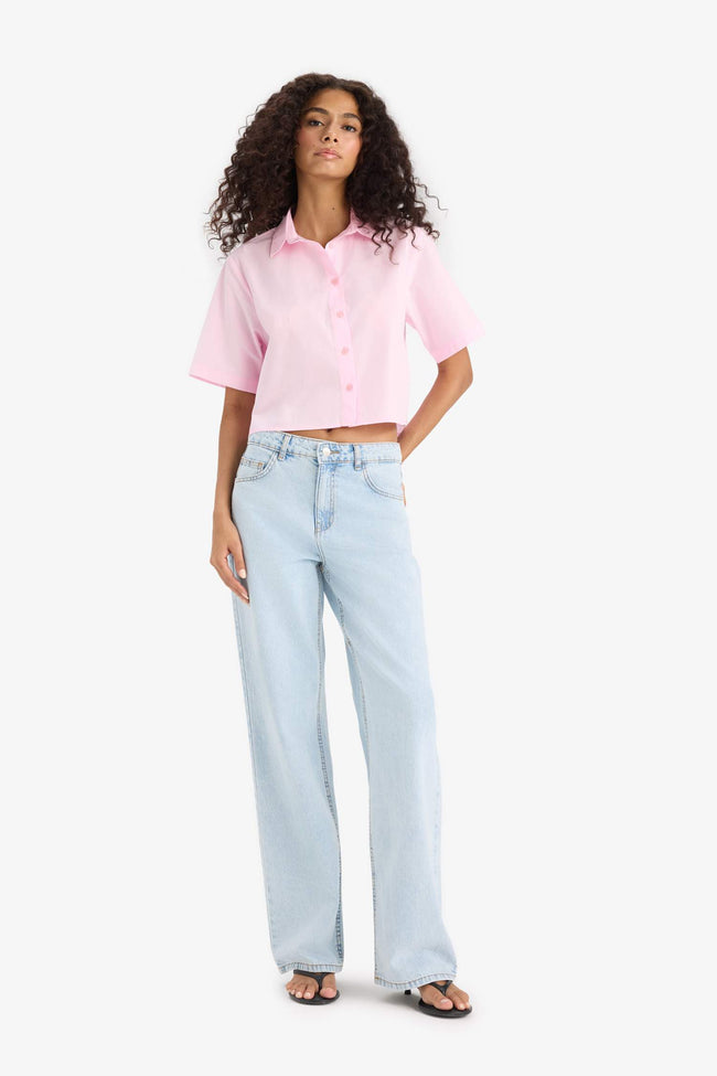 Regular Fit Shirt Collar Poplin Short Sleeve Shirt Main Image