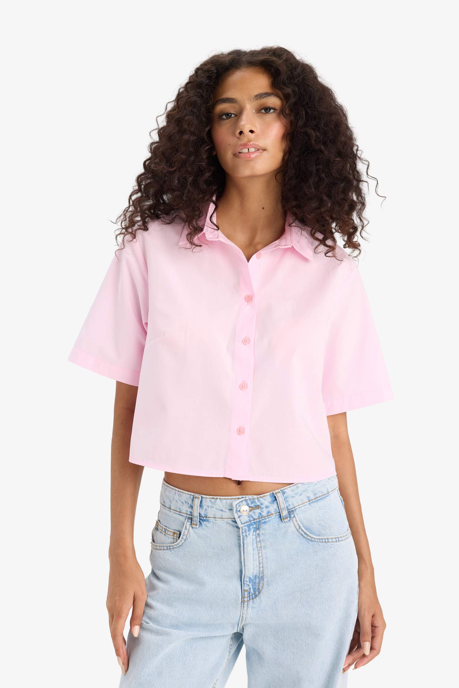 Regular Fit Shirt Collar Poplin Short Sleeve Shirt