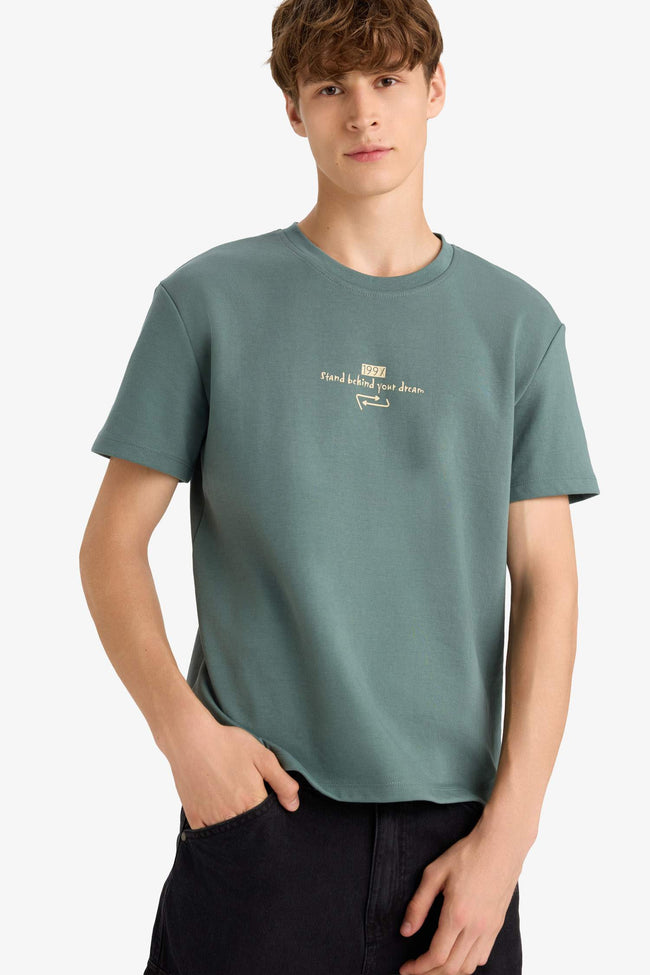 Boxy Fit Crew Neck Printed Short Sleeve T-Shirt Hover Image