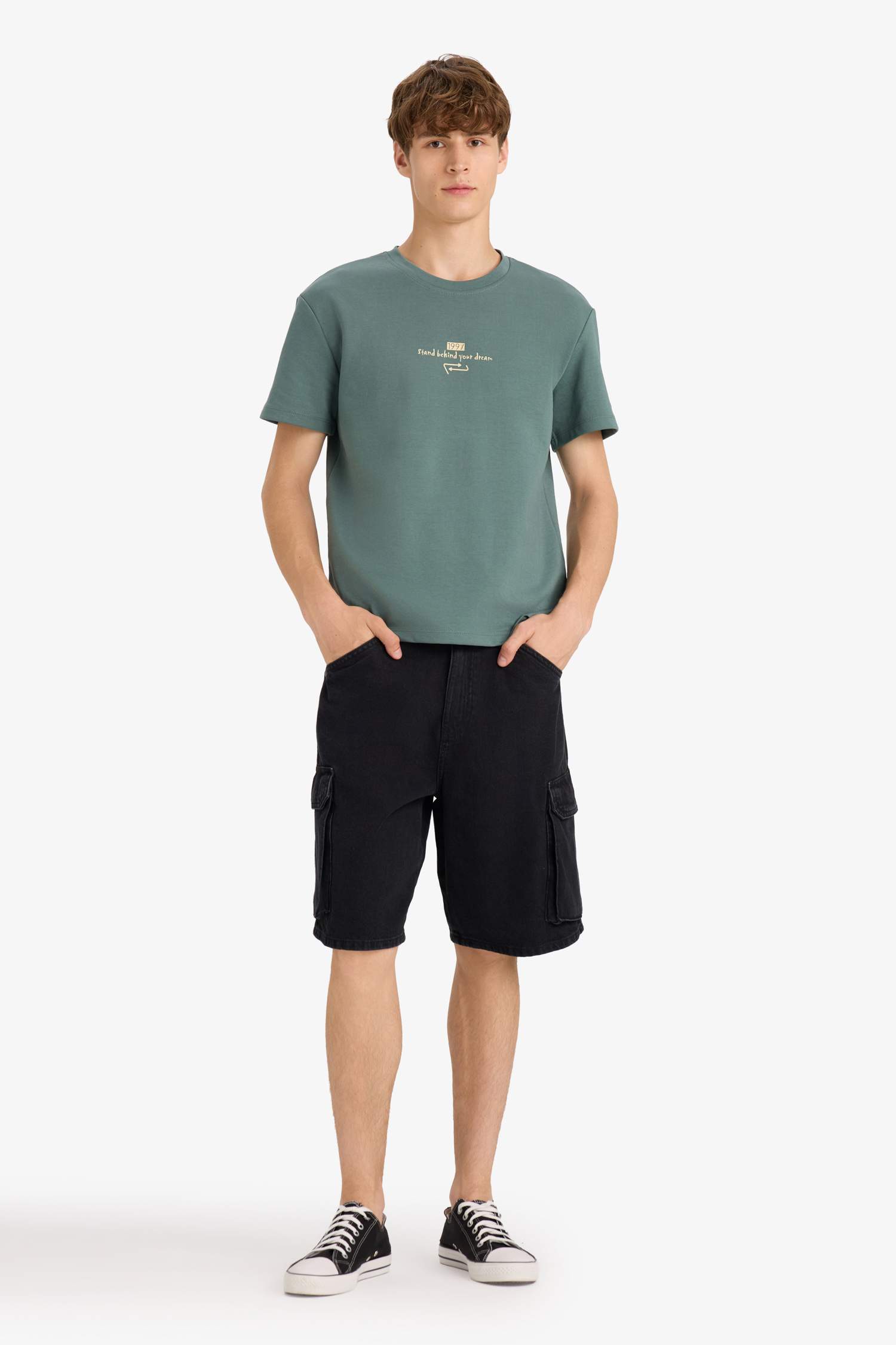 Boxy Fit Crew Neck Printed Short Sleeve T-Shirt