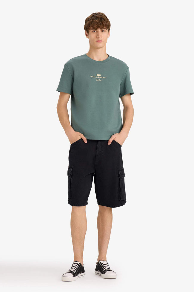 Boxy Fit Crew Neck Printed Short Sleeve T-Shirt Main Image