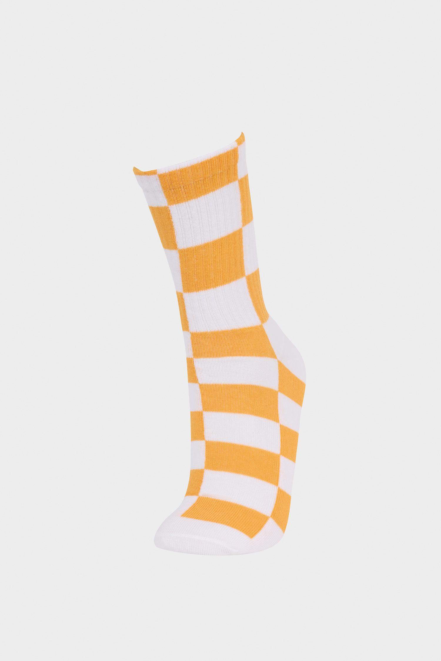 Girls Checkerboard Patterned 3-Pack Cotton Long Socks