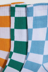Girls Checkerboard Patterned 3-Pack Cotton Long Socks