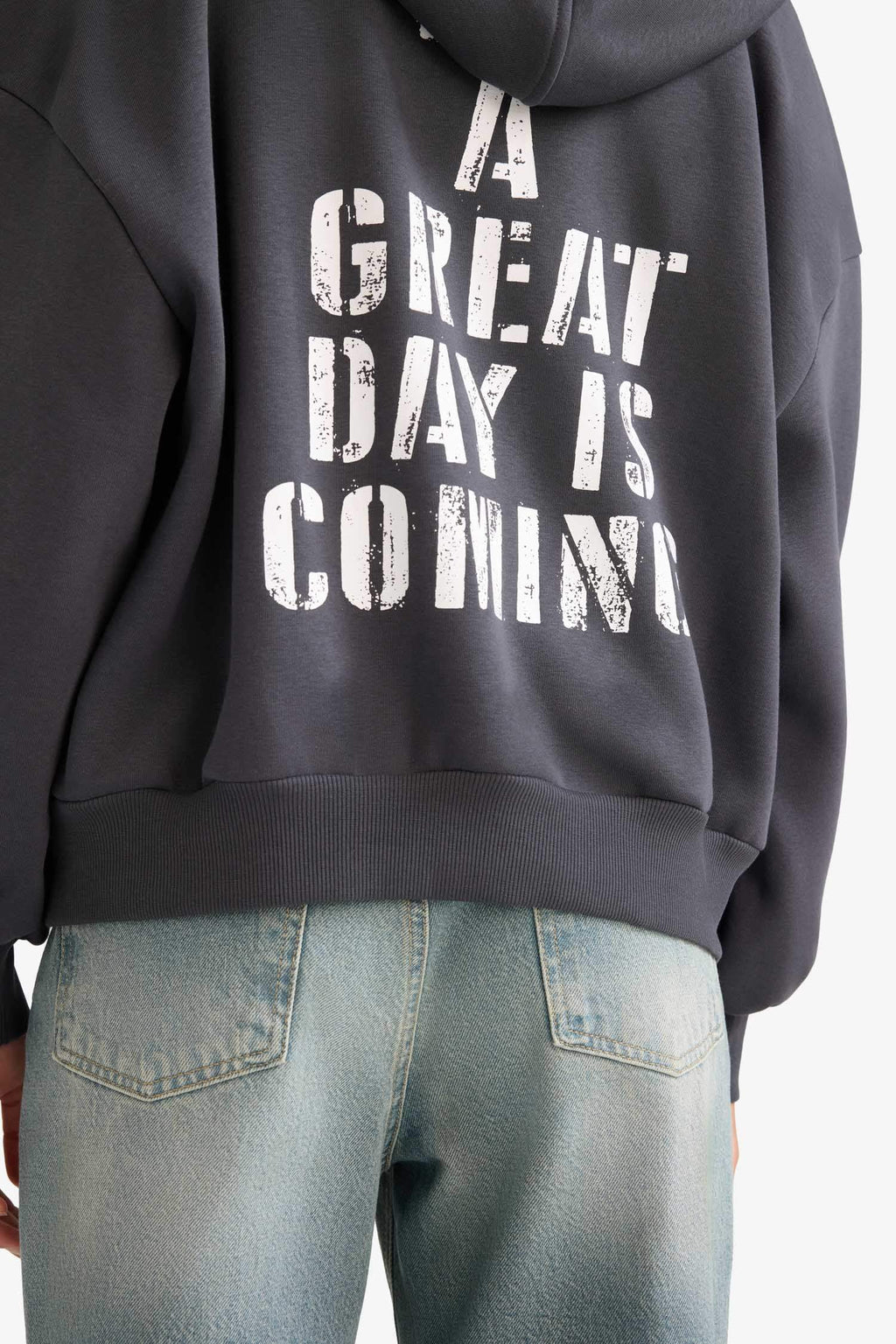 Oversize Wide Fit Hooded Sweatshirt with Back Print and Zip-Up Closure