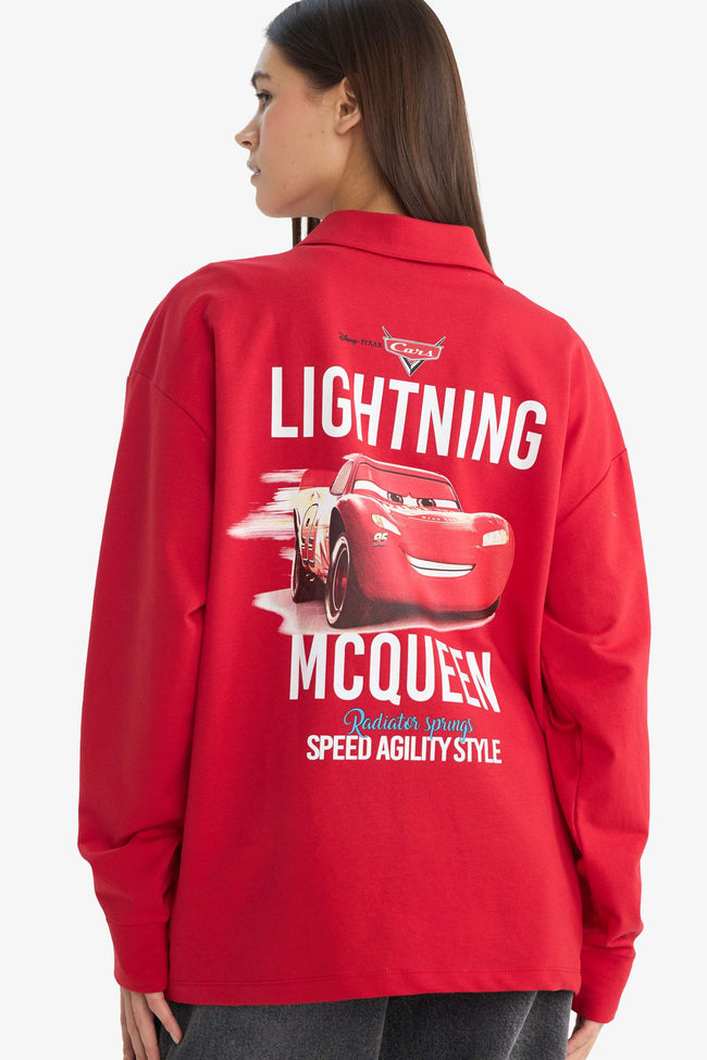 Cars Oversize Wide Fit Polo Collar Sweatshirt with Back Print Hover Image