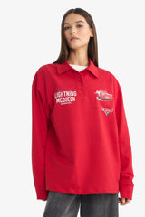 Cars Oversize Wide Fit Polo Collar Sweatshirt with Back Print